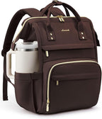 LOVEVOOK Laptop Backpack for Women with Giant Tumbler Holder Pocket,15.6 inch Waterproof Travel Backpack Purse Computer Laptop Bag,Professional Work College Nurse Teacher Backpack Personal Item,Coffee