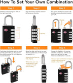TSA Locks for Luggage, 2-Pc Durable Steel Padlock, Keyless Easy to Read 4-Digit Combination Lock for Backpacks, Travel Suitcases, Toolbox, Filing Cabinets, Baggage & Gym Locker, Red/Blue