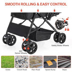 Lightweight Dog Stroller with Reversible Handle for Medium Small Dogs and Cats, Foldable Pet Stroller Travel Carriage with Large Storage Basket, 4 Wheels, Black