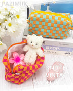 PAZIMIIK Checkered Makeup Bag for Purse Portable Zipper Make Up Pouch Small Cosmetic Case for Travel Red Orange