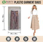PARTY BARGAINS 40 x 20 Inch Disposable Clear Garment Bags, 100 Pack – Heavy-Duty Plastic Clothes Covers for Suits Dresses Coats, Closet & Travel