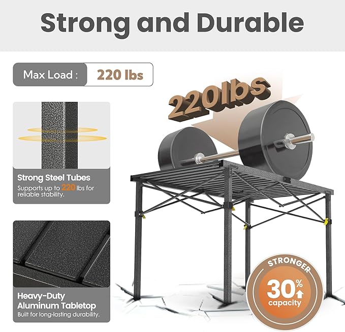 Join Nature Portable Outdoor Camping Table Large for 2-6 Person - Foldable Camp Table with Aluminum Roll-Up Top & Carry Bag for BBQ, Tailgating, Backyard, 220 Lbs Capacity, Stable & Sturdy (Black)
