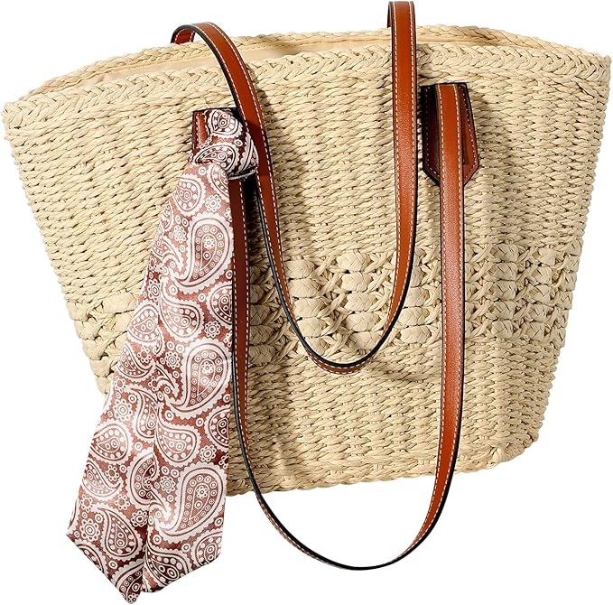 Trifabricy Beach Bags for Women, Summer Straw Bag, Woven Straw Beach Tote Bag Shoulder Handbags