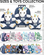 【Upgraded】Toddler Luggage for Girls w Removable Unicorn Toy | Side & Inner Pockets, Reflective Logo, Name Tag, Sparkly Denim | Kids Rolling Backpack | Travel & Birthday Gifts for 3 4 5 6 Year Old