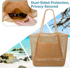 Iioscre Beach Bag for Women, Causal Hobo Pool Bags with Zipper Inner Pocket, Foldable Swim Tote Bag for Vacation Essentials