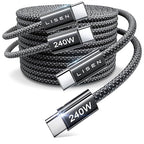 LISEN USB C to USB C Cable Fast Charging Cords 240W Type C Charger Fast Charging Cord Type C Cable for iPhone 16 15 iPad MacBook Pro Air Samsung S25 Switch,10ft+10ft/2 Pack/Black