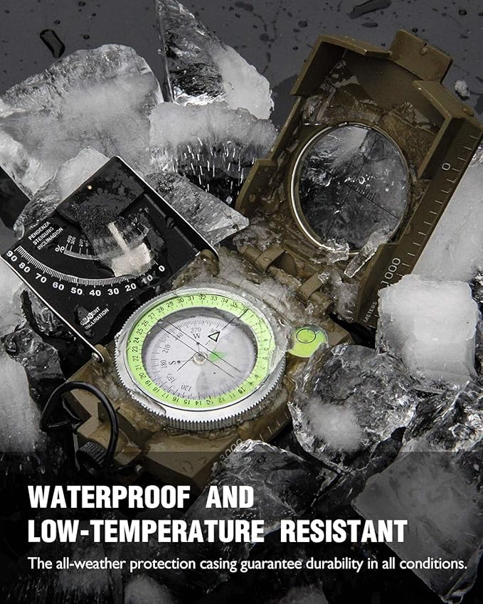 Eyeskey Multifunctional Military Sighting Navigation Compass with Inclinometer | Impact Resistant & Waterproof Compass for Hiking, Camping