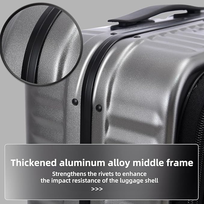 Kaleenie 2 pieces 20/29 Aluminum Frame Carry On and Checked Luggage Set with Side Opening,Lightweight Hardshell ABS+PC Trunk Suitcase with TSA Lock,360° Universal Wheels & Adjustable Handle,Dark Gray