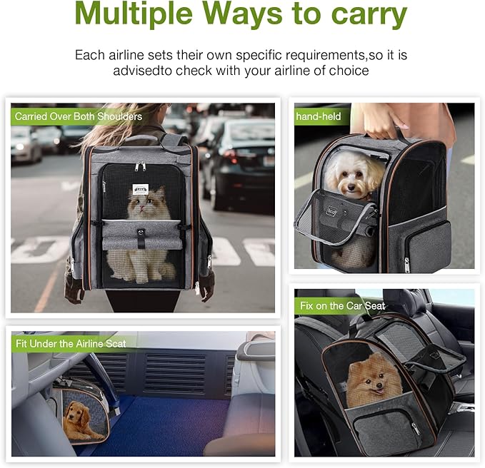 Cat Carrier Backpack, Expandable Pet Carrier with Sun Shade & Full Front Opening, Breathable Mesh Backpack for Small Dogs & Medium Cats Up to 18 Lbs, Foldable for Hiking, Camping (Grey)
