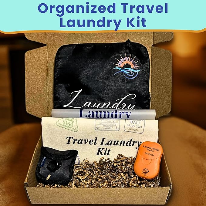 Travel Laundry Detergent Sheets and Travel Clothesline – Laundry Detergent Sheets 50-Count + Portable Clothesline for Hotels, Cruises & Camping, Compact Sink Laundry Set for Trips & Small Spaces