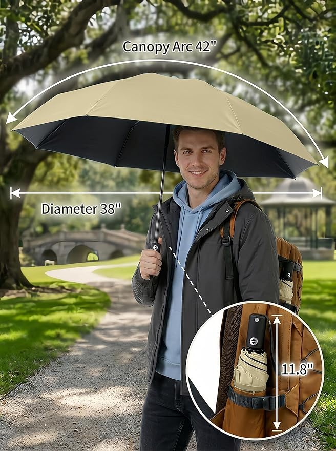 BAODINI Compact Travel Umbrella Small Windproof Auto Open Close for UV Sun Protection UPF 50+ and Rain Fits Backpack Purse & Suitcase