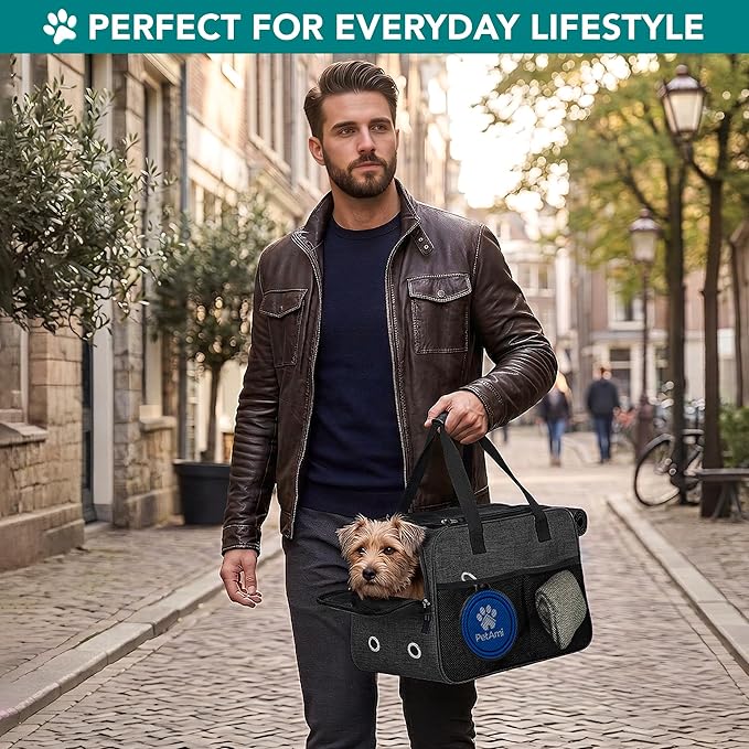 PetAmi Dog Purse Carrier for Small Dogs Cats, TSA Airline Approved Soft-Sided Pet Carrier with Pockets, Ventilated Travel Tote Bag with Bed & Shoulder Strap, Puppy Kitten, Max 12 lbs, Heather Charcoal