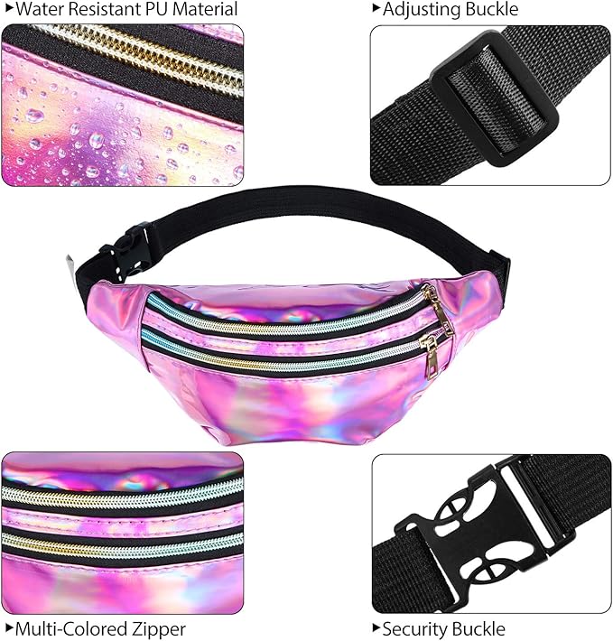 Frienda 2 Pieces Holographic Fanny Pack for Women Colorful Sport Waist Bag Pack