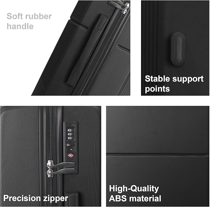 3-Piece Luggage Set 3 (20"/24"/28"), Hardside Suitcases with 8 Spinner Wheels, Scratch-Resistant ABS Shell, set2, set3 Travel Suitcase, TSA Lock (Minimalist Design, Black)