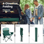 ALPHA CAMP Camping Chairs 250LBS Capacity, Heavy Duty Folding Chair with 4-Can Cooler Bag, Portable Outdoor Chair with Cup Holder for Adults, Collapsible for Tailgating, Beach, Fishing,Black,2PC
