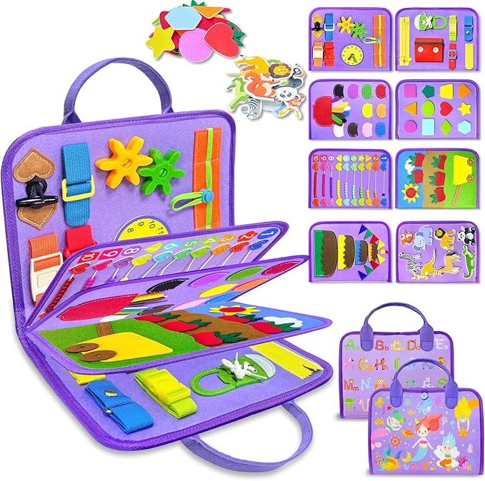 Exorany Busy Board Montessori Toys for Toddler Boy Girl Birthday Gifts, Busy Book Sensory Learning Toys for Toddlers, Toddler Airplane Car Travel Toy Educational Activities
