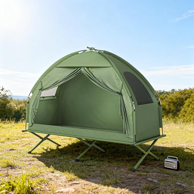 Outsunny Camping Tent Cot, Single Person Folding Cot Combo, Off-Ground Tent, Covered Outdoor Bed with Carry Bag for Hiking, Camping