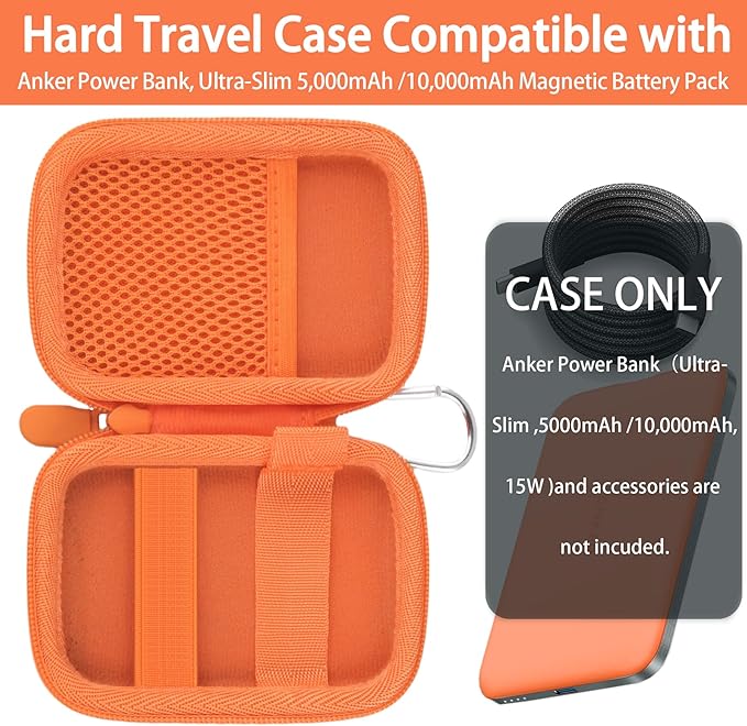 khanka for Anker Nano Magsafe Power Bank Ultra-Slim 5,000Mah & Maggo Power Bank 10K Case,Compatible with Anker A1667/A1665/A1664 Slim Magnetic Charger, Protective Carrying Case Only (Orange)