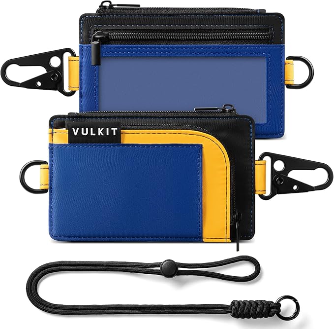 VULKIT Water-Resistant Keychain Wallet with Lanyard for Men and Women, Outdoor Zipper Pouch Wallet with Clear ID Window, for Hiking, Fishing, Skateboard and any Outdoor Activities, Summit Sky