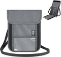 Likesing 5.5" L x 7.7" W Travel Neck Wallet, RFID Blocking Passport Holder for Travel Women Men, Security Passport Wallet with 10 Card Slot, Neck Pouch Gifts for Traveling Family (Grey)