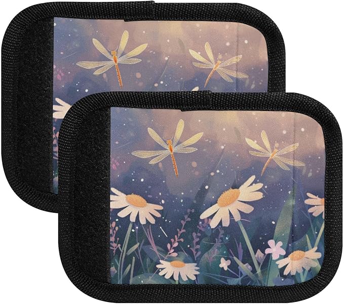 4Pcs Luggage Handle Wrap Suitcase Identifier Handle Covers Tags Soft Travel Bags Luggage Handle Gripper Accessories for Airplane Flying Dragonfly and Daisy