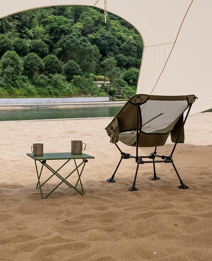 iClimb Ultralight Compact Camping Folding Beach Chair with Anti-Sinking Large Feet and Back Support Webbing (Green- Square Frame)
