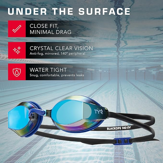 TYR Blackops 140 EV Racing Swim Goggles for Men and Women, Anti-Fog Competitive Swimming Goggles