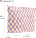 PAZIMIIK Knitted Checkered Makeup Bag Large Zipper Make Up Accessory Pouch for Purse Cosmetic Brush Bag for Travel Essential,Purple