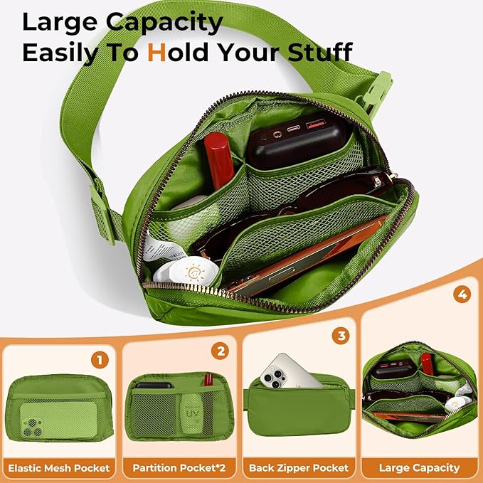 Belt Bag Zipper Fanny Pack Crossbody Bags for Women,Fashion Nylon Waist Packs, Water Repellent Two Way wear with Adjustable Strap Gifts for Teenage Girls Women Men(pistachio)