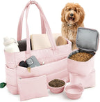 rubyloo Puffer Dog Travel Bag for Dog Moms – Doggy Diaper Bag with Pet Bowls & Food Storage or Everyday Puffy Tote – Doggy Mom Gifts for Women – Lightweight, Travel-Ready Gift for Pet Lovers - Pink