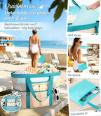 2026 Stylish & Spacious XX-Large Beach Bag for Women – Mesh × Canvas Tote with Top Zipper, 11 Tall Pockets | 40L+ Spacious, 11 Tall Pockets, Zipper Pouch, Secure Zip-Top, Sand-Resistant Base