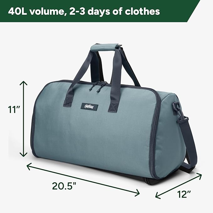 Halfday Convertible 2-in-1 Garment Duffel Weekender Bag 40L: Wrinkle-Free Travel (Hanging Suit Compartment, Shoe Pockets, Trolley Sleeve), Durable & Water-Resistant Carry-on, Coast