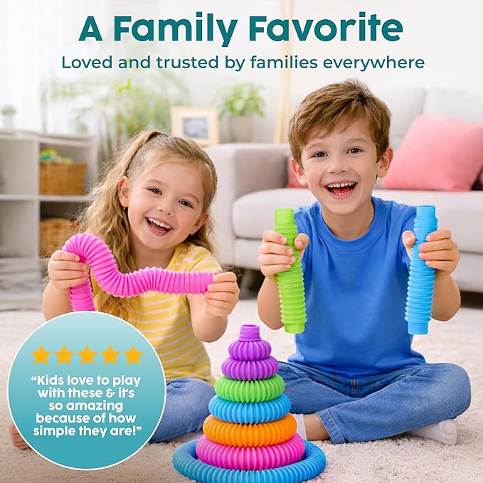 BUNMO Pop Tubes - Sensory Toys - Fidget Toys - Imaginative Play & Stimulating Creative Learning - Hours of Fun for Kids - Tons of Ways to Play - Non-Mouthable Toy 3+ - 8 Pack Large