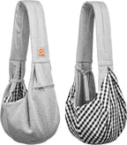 Tomkas Small Dog Cat Sling Carrier Puppy Purse Travel Wrap Soft Crossbody Pet Bag (Grey, M - Zip Pocket & Classic Strap)