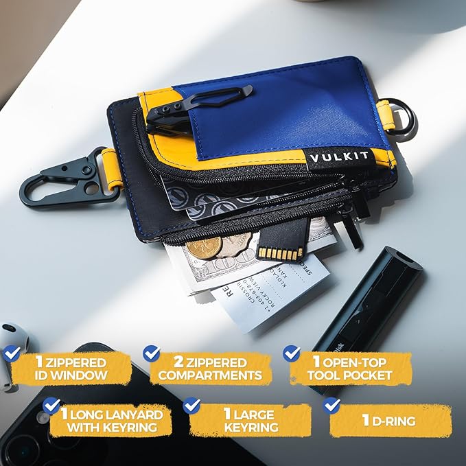 VULKIT Water-Resistant Keychain Wallet with Lanyard for Men and Women, Outdoor Zipper Pouch Wallet with Clear ID Window, for Hiking, Fishing, Skateboard and any Outdoor Activities, Summit Sky