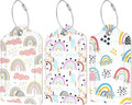 Rimilak 3 Pcs PU Leather Luggage Tags for Suitcase, Travel Cruise Luggage Tag with Privacy Flap, Name ID Label and Metal Loop for Women Men Baggage Handbag School Bag Backpack, Rainbow