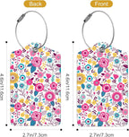 2Pack Luggage Tags for Suitcases, Cute Unique Pu Leather Cruise Luggage Tag with Privacy Cover ID Label Address Card and Metal Ring Suitable for Women Men Kids Travel Bag Pink and Yellow Flowers 1