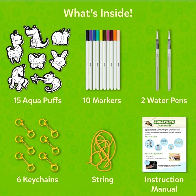 Skillmatics Aqua Puffs - 3D Art Kit, Animals, Mess-Free Paint by Number Craft for Kids, DIY Color Activity, Screen-Free Entertainment, Travel & Creative Gift for Girls & Boys Ages 4, 5, 6, 7, 8, 9, 10