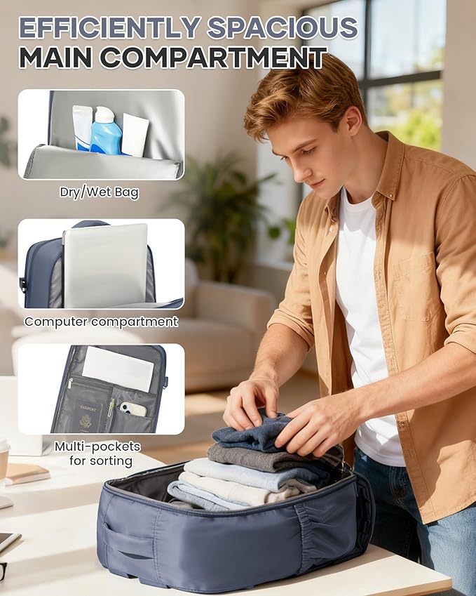 WONHOX Travel Backpack Women, Carry On Backpack for Men, Hiking Laptop Backpack Waterproof Outdoor Sports Rucksack Casual Daypack, Grey Blue
