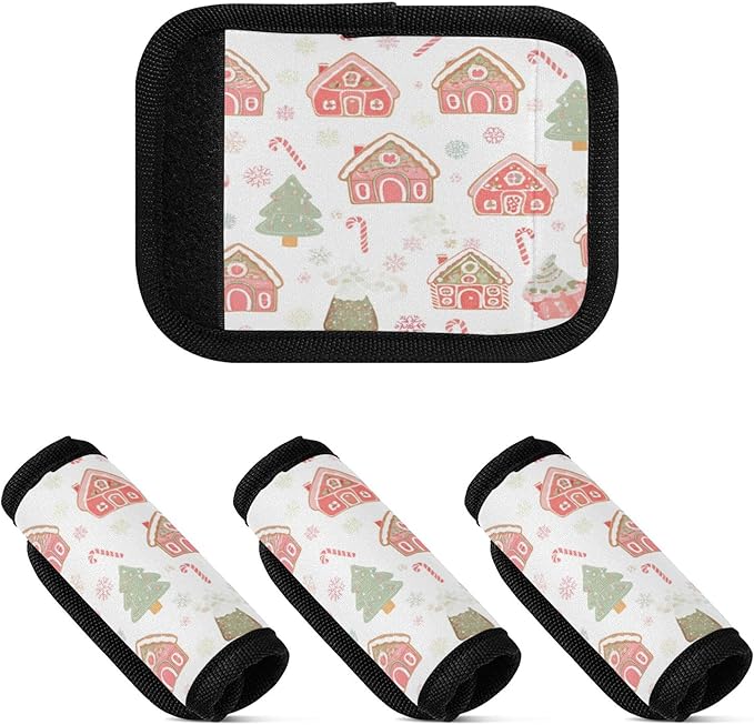 2 Pack Gingerbread Houses Luggage Handle Wrap, Detachable Luggage Tag, Neoprene Suitcase Wrap with Comfort Grip & Bright Identifier for Suitcase, Travel Bag, Sports Bag