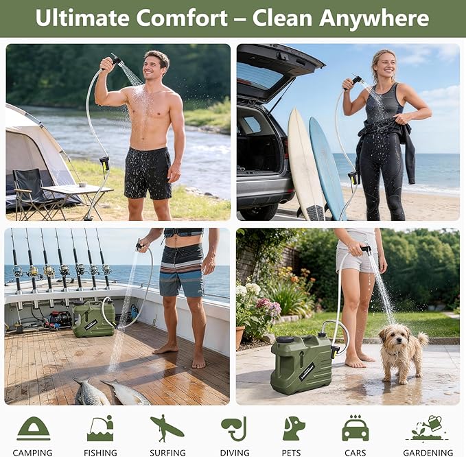 SPACEREST Portable Shower for Camping with Integrated Design – Spill-Resistant, Electric Camping Shower, 5-Gallon Food-Grade Water Jug for Outdoor, Beach, Hiking, Dog Wash