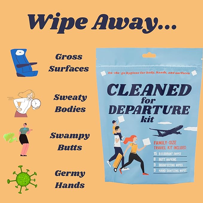 Butt Napkins B.O.dorant & Cleaning Wipes Combo Pack – Portable Odor-Fighting Swipes + All-Natural Family Travel Wipes – 2-in-1 Personal & On-the-Go Hygiene Solution (Cleaned for Departure)