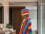 COTTON CRAFT Hooded Beach Towel - Oversized XXL 35x84 Towel with Hood for Adults - Summer of Siam - The Big Kahuna 7 Foot Beach Blanket Towel - Big & Tall Soft 100% Cotton Velour - Multi Color Stripe