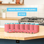 Blank Beer Can Cooler Sleeves (60-Pack) - Soft Insulated Coolies, HTV Friendly Koolies in Bulk for Cans & Bottles - Coolie Blanks for Vinyl Projects & Wedding Favors (Salmon)