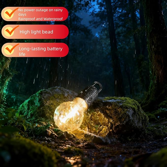 Portable LED Camping Lantern，Hang Anywhere Hook, USB-C Rechargeable, 3 Brightness Modes, Water Resistant for Emergency, Tent, Hiking, Power Outage& Outdoor (Black 1PCS) (T01)