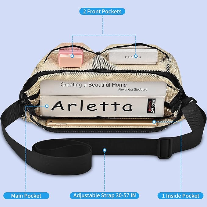 Mildbeer Gym Tote Bag, Mesh Bag Crossbody Satchel 12x6x12 for Gym Beach Ball Games Training Camping Hiking Clothes Storage
