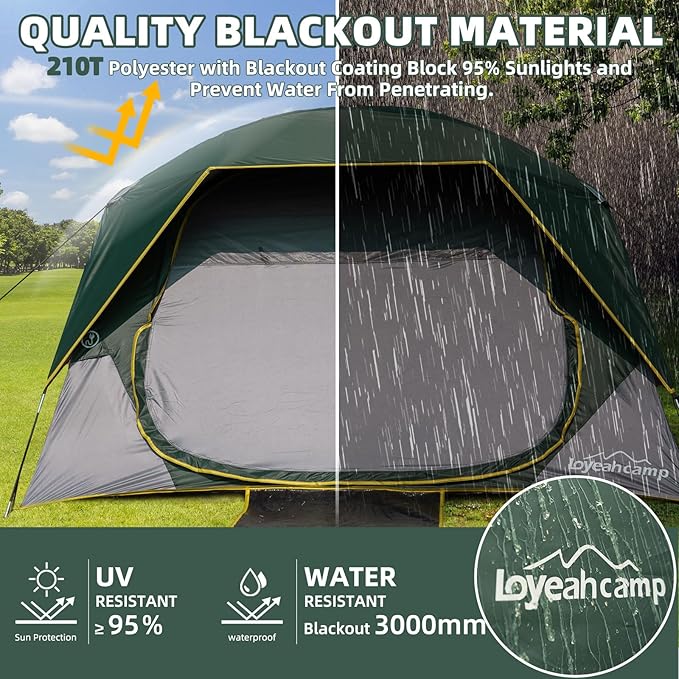 4/6 Person Blackout Camping Tent, Easy Setup Waterproof Family Dome Tent for Camping with Rainfly, Portable Double Layer Large Family Tent for Outdoor Camping&Hiking