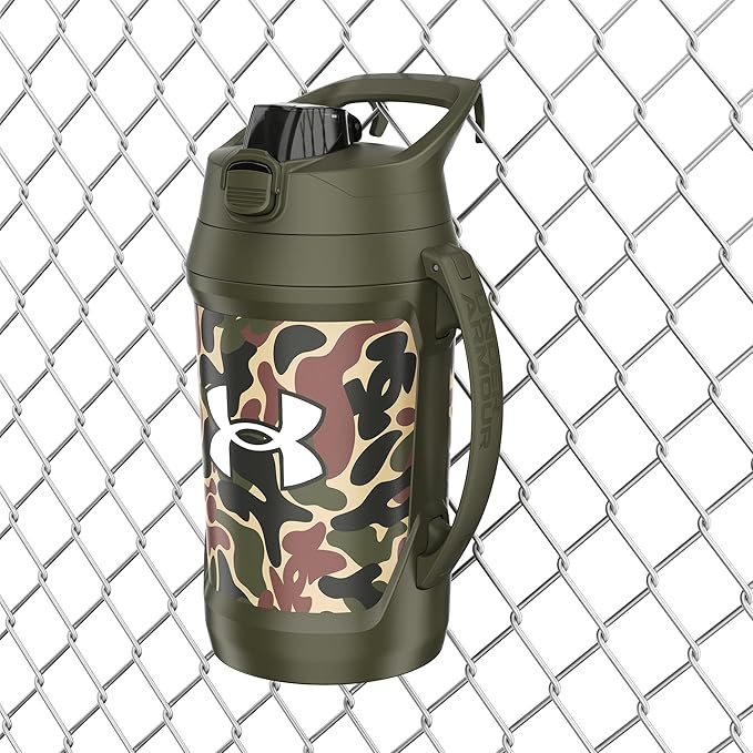 Under Armour Insulated Water Bottle with Handle & Fence Hook, Half Gallon Sports Water Jug, Leak-Resistant & BPA-Free for Baseball, Football & Gym - Green Hyper Camo, 64oz
