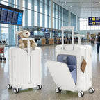 TABU 20" Carry on Luggage with Seat for Kids & Adults，Front-Opening Hardshell Carry On Suitcase with Double Handles & TSA Lock, White