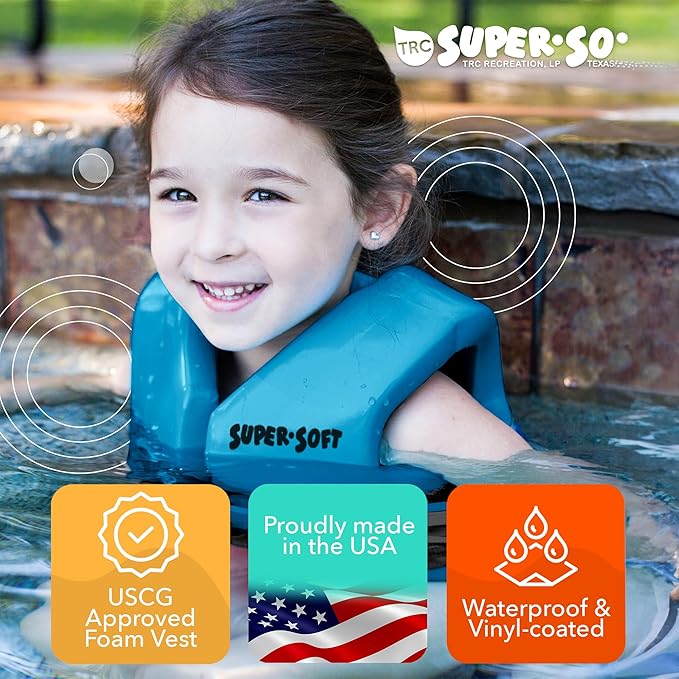 TRC Recreation Super Soft Child Life Jacket USCG Approved Vinyl Coated Foam Swim Vest for Kids Swimming Pool and Beach Gear